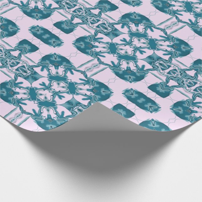 Teal Lacy Square Kaleidoscope Presentpapper (Hörn)