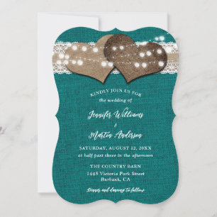 Teal Land Burlap Snöre String Ljus Bröllop Inbjudningar