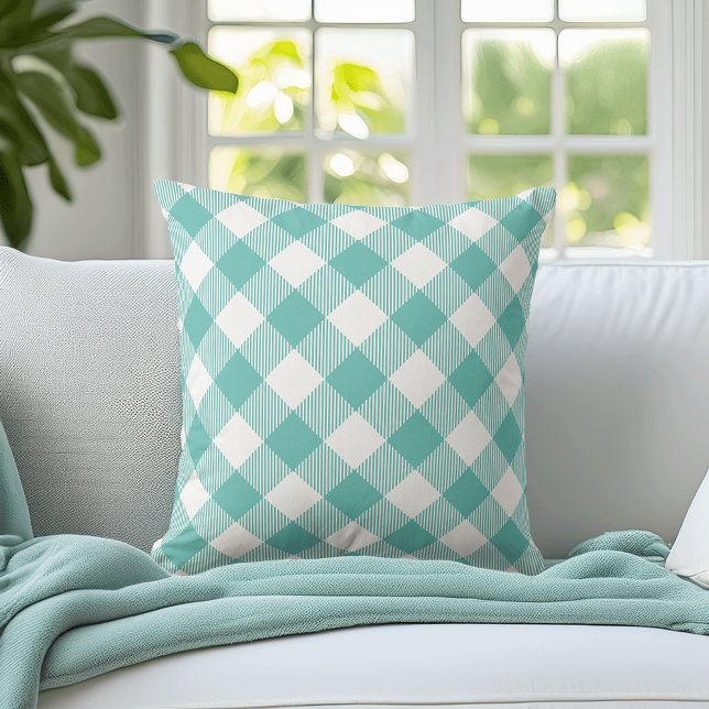 Teal Large  Gingham Kudde (Skapare uppladdad)