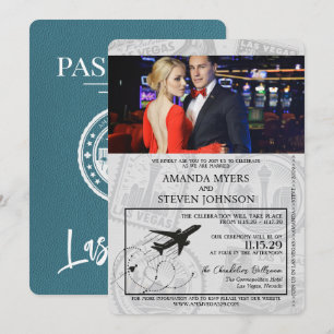 Teal Las Vegas Passport Bröllop Inbjudningar