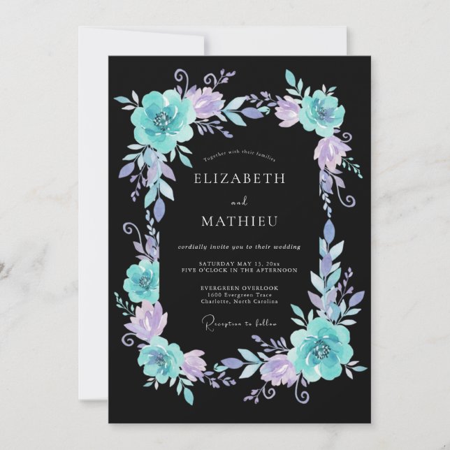 Teal Lavendel Eterisk Flourish Bröllop Inbjudningar (Framsida)