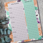 Teal Lavender Blommigt Meal Planner & Livsmedel Li Anteckningsblock<br><div class="desc">Anteckningsblocket Teal, Apricot och Lavender Blommigt Meal Planner och Livsmedel List för att organisera din . Det här anteckningsblocket har en veckomollering på varje sida, med fodrade sektioner för varje veckodag och en stor styrd ruta för din inköpslista. Utformningen har en bakgrund med vattenfärgad blommigt i färgnyanser, aprikoser och lavender....</div>