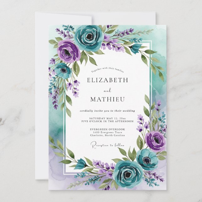 Teal Lavender Captivating Spring Wedding Inbjudningar (Framsida)