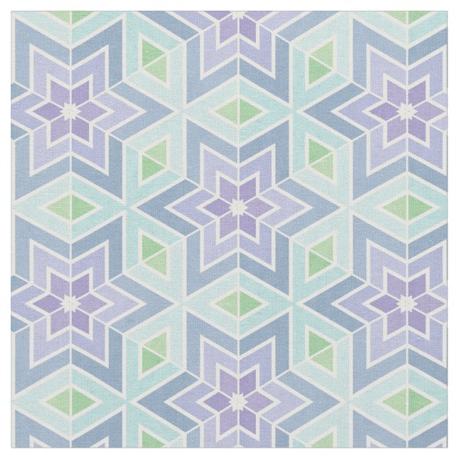 Teal & Lavender Geometric Stars & Diamonds Mönster Tyg (Närbild)