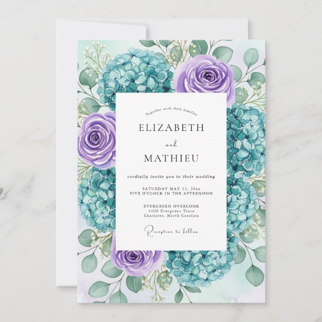 Teal Lavender Lush Spring Wedding Inbjudningar (Framsida)