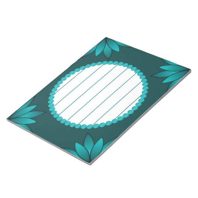 Teal Leaf Mandala Design on Dark Cyan Anteckningsblock (Vinklad)