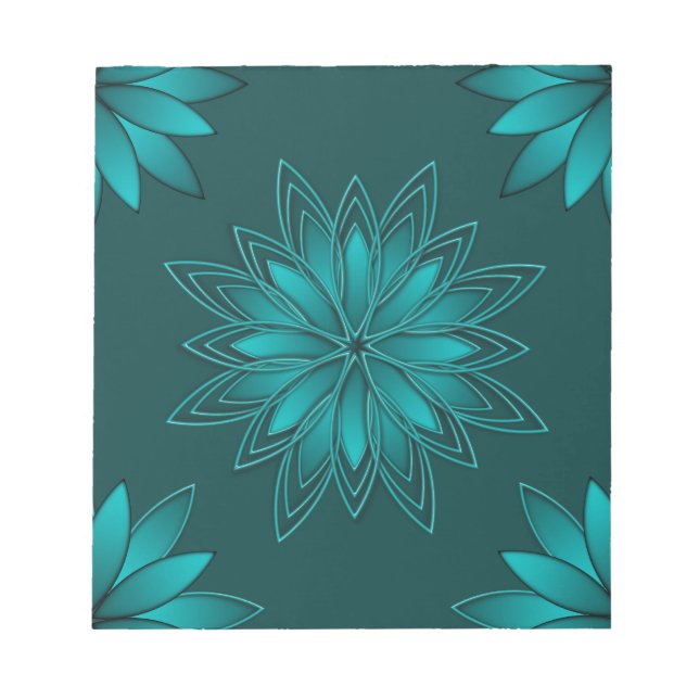 Teal Leaf Mandala Design on Dark Cyan Anteckningsblock (Framsida)