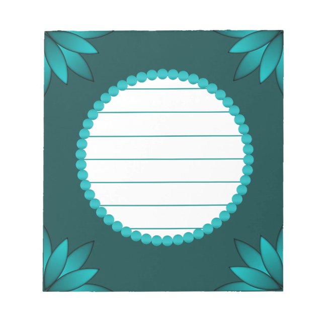 Teal Leaf Mandala Design on Dark Cyan Anteckningsblock (Framsida)