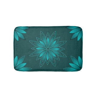 Teal Leaf Mandala Design on Dark Cyan Badrumsmatta