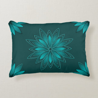 Teal Leaf Mandala Design on Dark Cyan Prydnadskudde