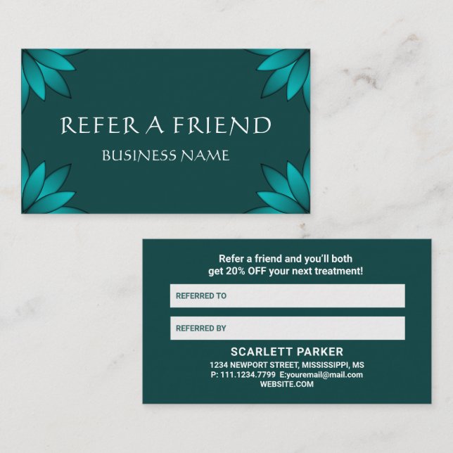 Teal Leaf Mandala Design on Dark Cyan Rabattkort (Fram/baksida)