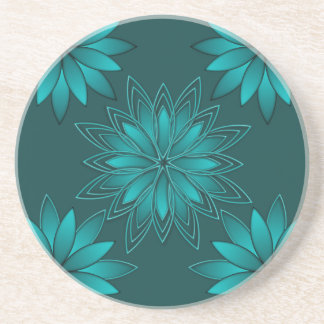 Teal Leaf Mandala Design on Dark Cyan Underlägg