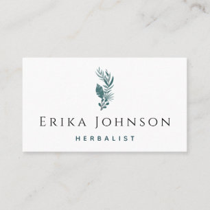 Teal Leafy Plant Herbal Medicine Consultant Simple Visitkort