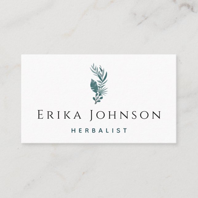 Teal Leafy Plant Herbal Medicine Consultant Simple Visitkort (Framsida)