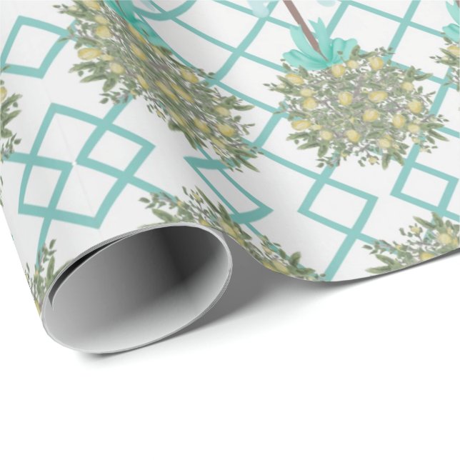Teal Lemon Topiary Robin's Egg Blue Presentpapper (Rullad Hörn)