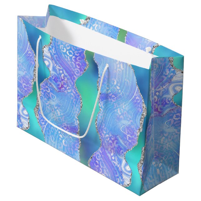 Teal Leopard Agat | Glam Abstrakt Stendesign (Framsidan Vinklad)