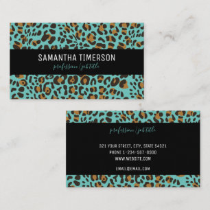 Teal Leopard Animal Print Modern Professionell Visitkort