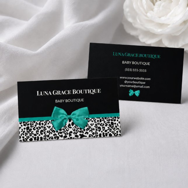 Teal Leopard Baby Boutique Visitkort (Skapare uppladdad)