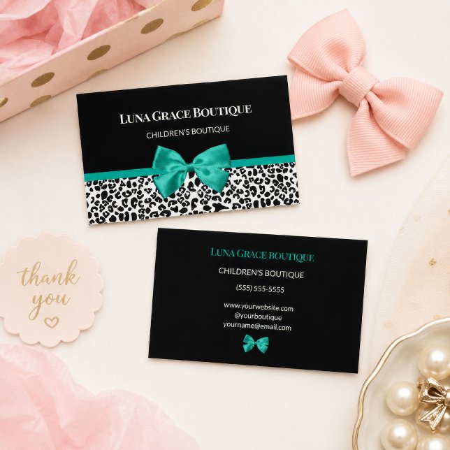 Teal Leopard Barnbutik Visitkort (Teal Leopard Children’s Boutique Business Card
)