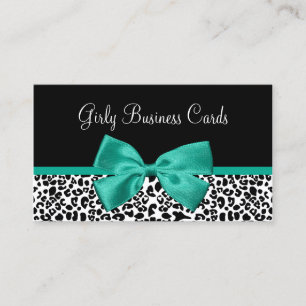 Teal Leopard Bow Butik Visitkort