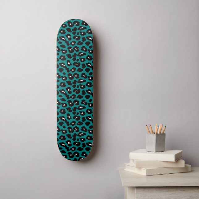 Teal Leopard Cheetah Print Coola Wall Art Mini Skateboard Bräda 18,5 Cm (Väggkonst)