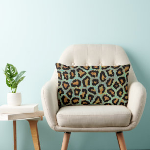 Teal leopard, chic, djurtryck dekorativ kudde