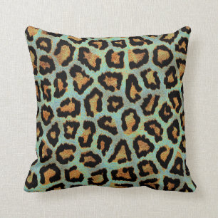 Teal leopard, chic, djurtryck dekorativ kudde