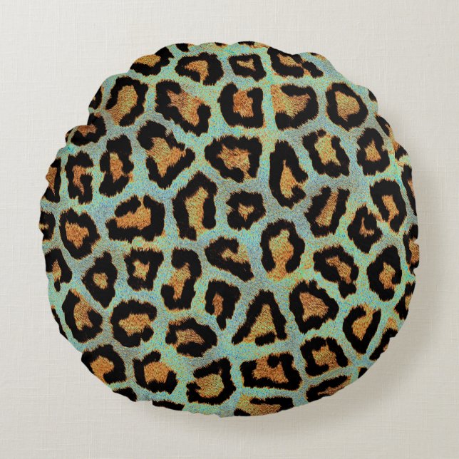 Teal leopard, chic, djurtryck dekorativ kudde (Framsidan)