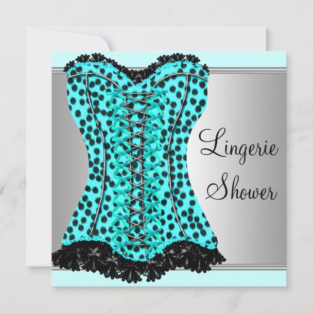 Teal Leopard Korsett Bröllopsdusch Lingerie Inbjudningar (Framsida)