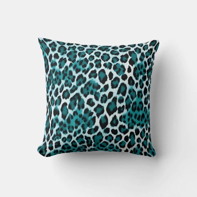 Teal Leopard Print Animal Kudde (Framsida)