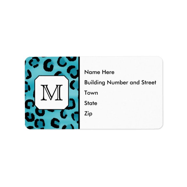 Teal Leopard Print, Anpassningsbar Monogram. Adressetikett (Framsidan)