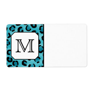 Teal Leopard Print, Anpassningsbar Monogram. Fraktsedel