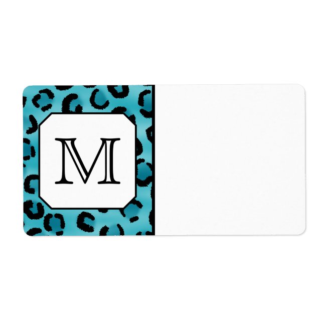 Teal Leopard Print, Anpassningsbar Monogram. Fraktsedel (Framsidan)