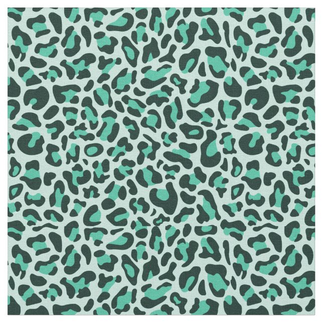 Teal Leopard Print Trendy Retro Fabric Tyg (Närbild)