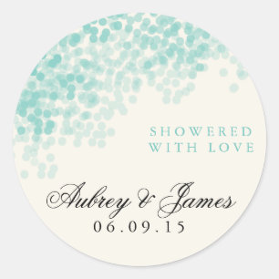 Teal Light Shower Wedor Favor Stickers Runt Klistermärke