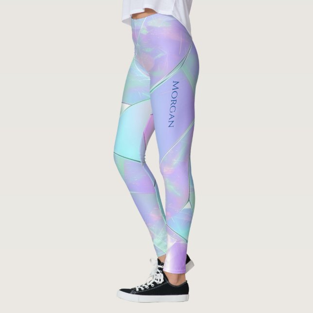 Teal & Lila-bestrålningsdesign, Namn eller meddela Leggings (Vänster)