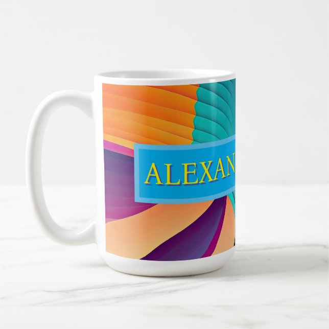 TEAL LILA BLUE VÅGIGT ABSTRAKT KAFFEMUGG (Vänster)