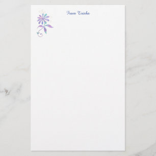 Teal & Lila Flower, DIY Namn & Message Brevpapper