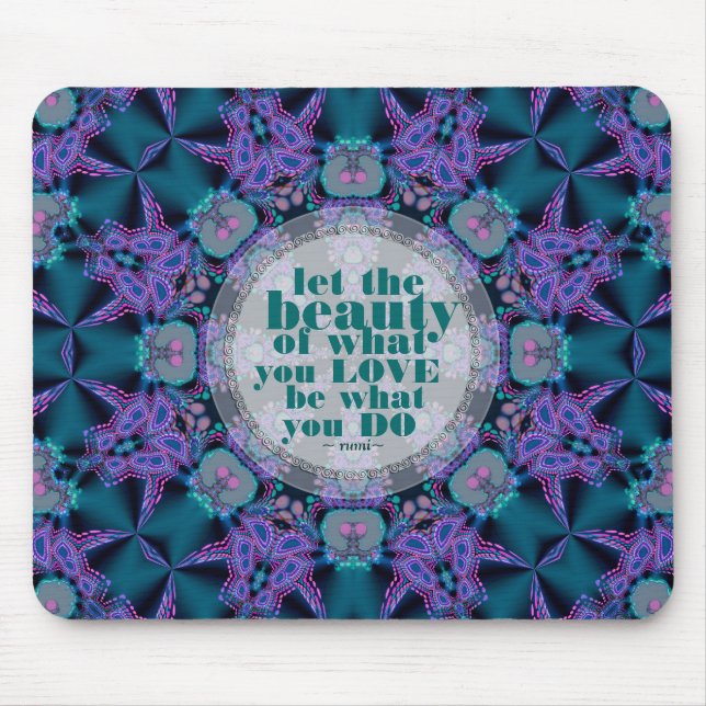 Teal+Lila GeoFractal Art Quote Mousepad Musmatta (Framsidan)