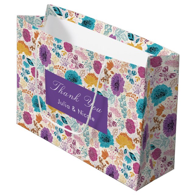 Teal Lila Gult Vår Meadow Flowers Bröllop (Framsidan Vinklad)