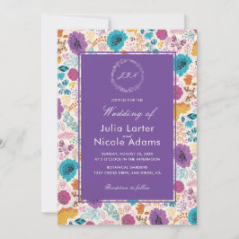 Teal Lila Gult Vår Meadow Flowers Bröllop Inbjudningar