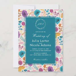 Teal Lila Gult Vår Meadow Flowers Bröllop Inbjudningar
