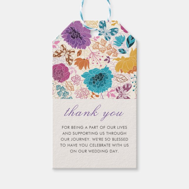 Teal Lila Gult Vår Meadow Flowers Bröllop Presentetikett (Framsidan)