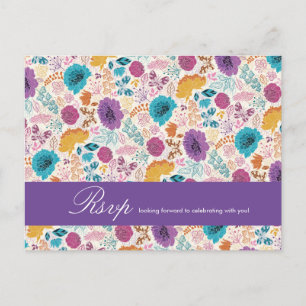 Teal Lila Gult Vår Meadow Flowers Vykort