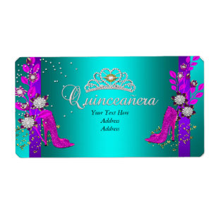 Teal Lila Knallrosa Guld Quinceanera Fraktsedel