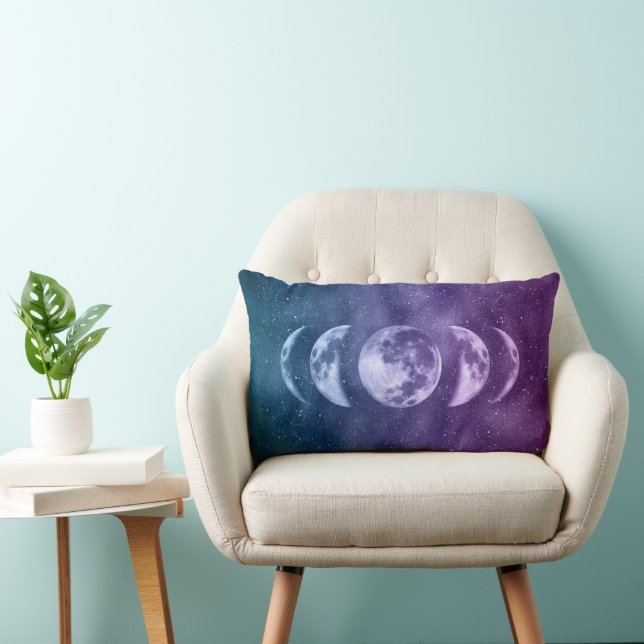 Teal Lila Måne Phases Celestial Mönster Lumbarkudde (Stol)