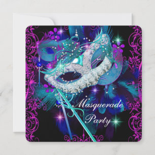 Teal & Lila MasqueraBoll Party Inbjudningar