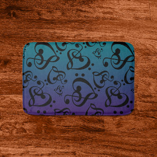 Teal Lila Ombre Music Note Clef Hearts Mönster Badrumsmatta