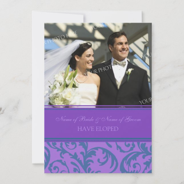 Teal Lila Photo Elopement Announcement Cards Meddelande (Framsida)