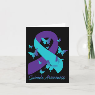 Teal Lila Ribbon Butterflies Suiciences Prevention Kort